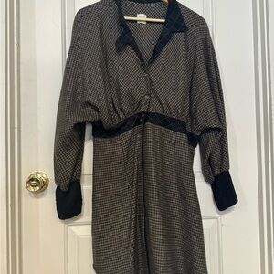 Billy Reid Black and Gray Long Sleeve Wool Dress